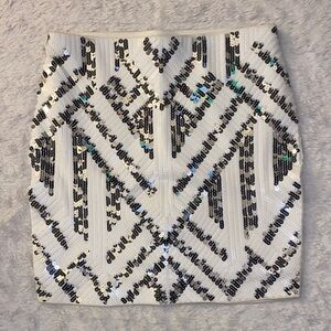 Express Black White and Silver Sequin Mini Skirt